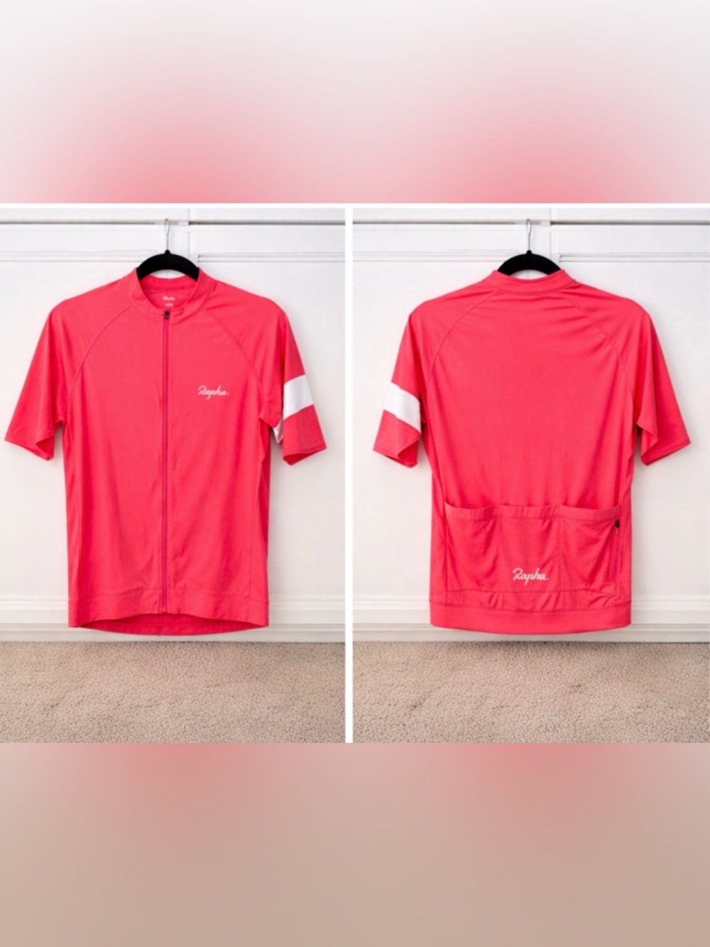 Rapha Bright Coral Cycling Jersey with White Sleeve Band